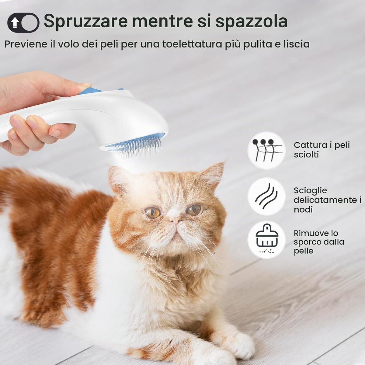 Spazzola a Vapore per Gatti E Cani Con Pulsante Di Rilascio, [Design Ultra-Silenzioso/Manico Ergonomico] Spazzola a Vapore Ricaricabile per Animali Domestici,Spazzola per Gatti, Cani Conigli