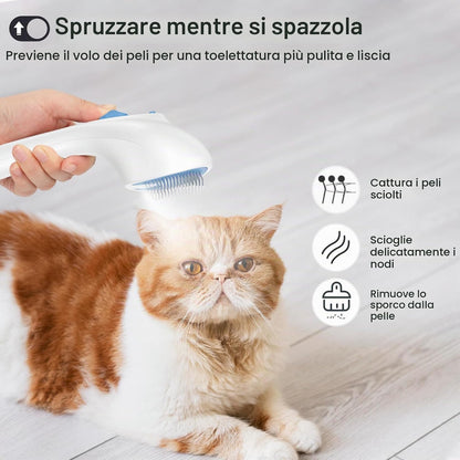 Spazzola a Vapore per Gatti E Cani Con Pulsante Di Rilascio, [Design Ultra-Silenzioso/Manico Ergonomico] Spazzola a Vapore Ricaricabile per Animali Domestici,Spazzola per Gatti, Cani Conigli