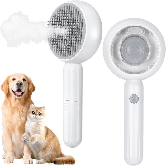 Spazzola a Vapore per Gatti E Cani 4 in 1, Multifunzionale Spazzola per Cura Degli Animali, Vaporosa per Gatto Cani Capelli Lunghi/Corti, Utilizzato per Massaggi E Cure, Bianco