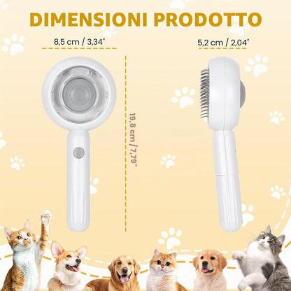 Spazzola a Vapore per Gatti E Cani 4 in 1, Multifunzionale Spazzola per Cura Degli Animali, Vaporosa per Gatto Cani Capelli Lunghi/Corti, Utilizzato per Massaggi E Cure, Bianco