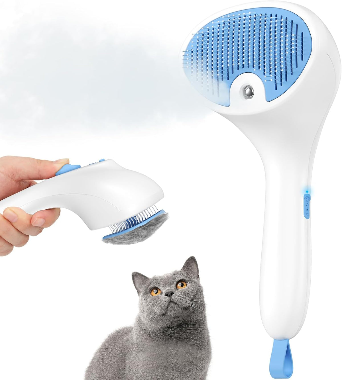 Spazzola a Vapore per Gatti E Cani Con Pulsante Di Rilascio, [Design Ultra-Silenzioso/Manico Ergonomico] Spazzola a Vapore Ricaricabile per Animali Domestici,Spazzola per Gatti, Cani Conigli