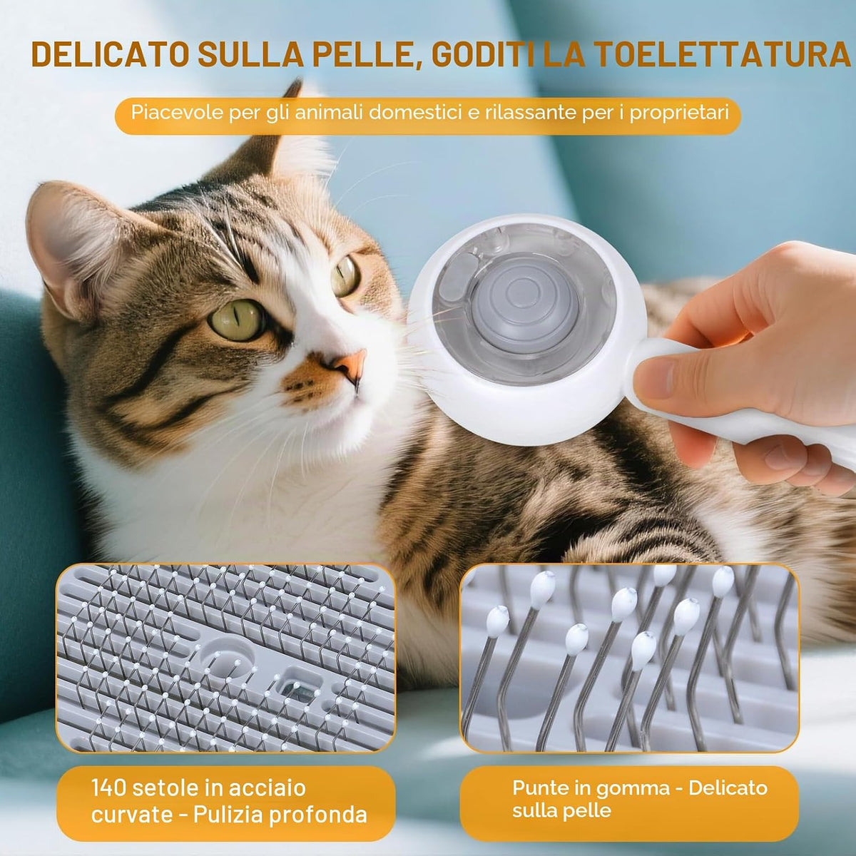 Spazzola a Vapore per Gatti E Cani 4 in 1, Multifunzionale Spazzola per Cura Degli Animali, Vaporosa per Gatto Cani Capelli Lunghi/Corti, Utilizzato per Massaggi E Cure, Bianco