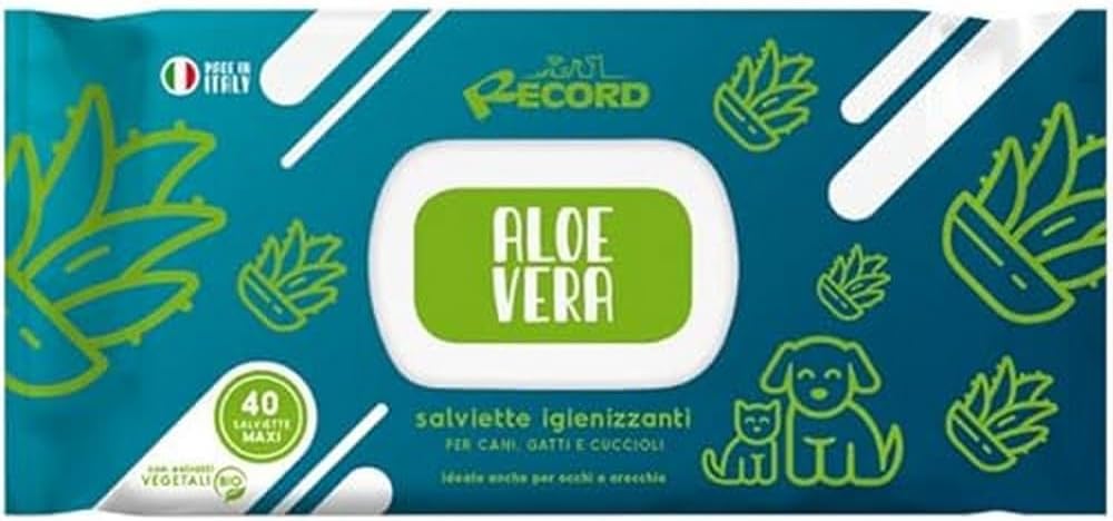 Salviette Igienizzanti Umide per Cani E Gatti. Salviette Cane Salviette Gatto. Confezione 40 Pezzi. Salviettine per Animali per Pelo, Zampe Muso Ed Occhi. Rispettano Cute E PH. Aroma Aloe Vera