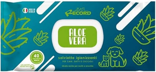 Salviette Igienizzanti Umide per Cani E Gatti. Salviette Cane Salviette Gatto. Confezione 40 Pezzi. Salviettine per Animali per Pelo, Zampe Muso Ed Occhi. Rispettano Cute E PH. Aroma Aloe Vera