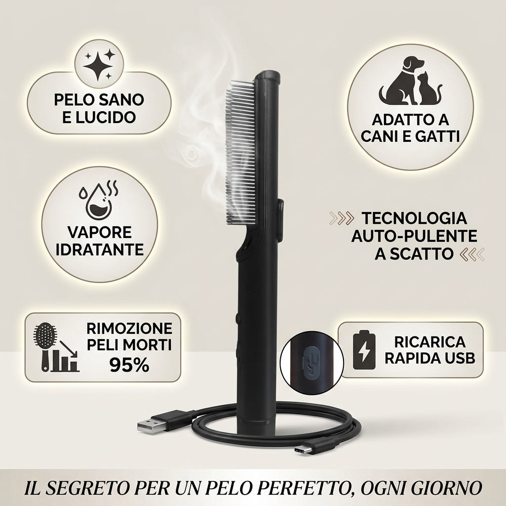 Revyra™ SteamBrush 2.0 – Spazzola a Vapore per Cani e Gatti