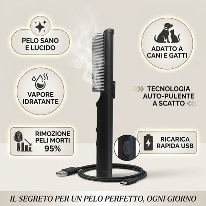 Revyra™ SteamBrush 2.0 – Spazzola a Vapore per Cani e Gatti