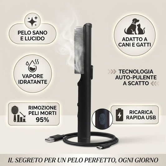 Revyra™ SteamBrush 2.0 – Spazzola a Vapore per Cani e Gatti