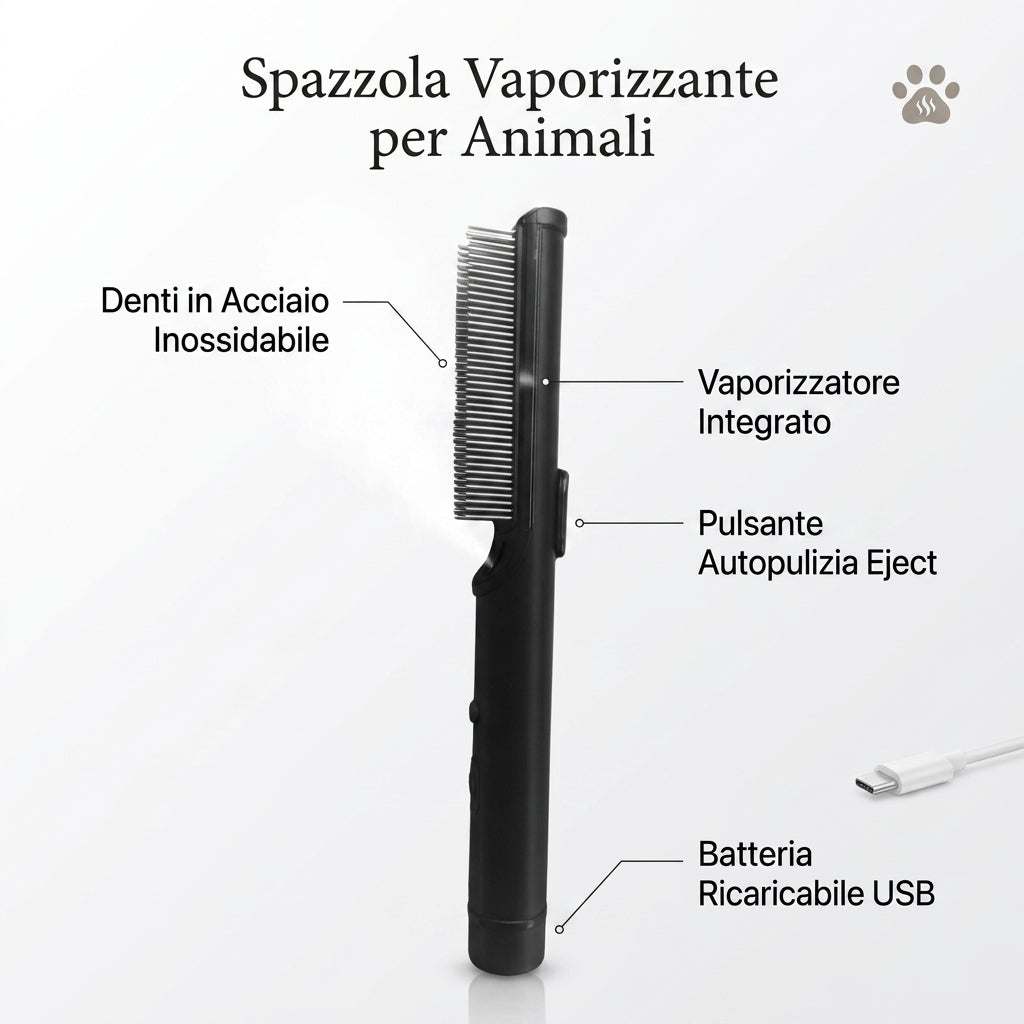 Revyra™ SteamBrush 2.0 – Spazzola a Vapore per Cani e Gatti