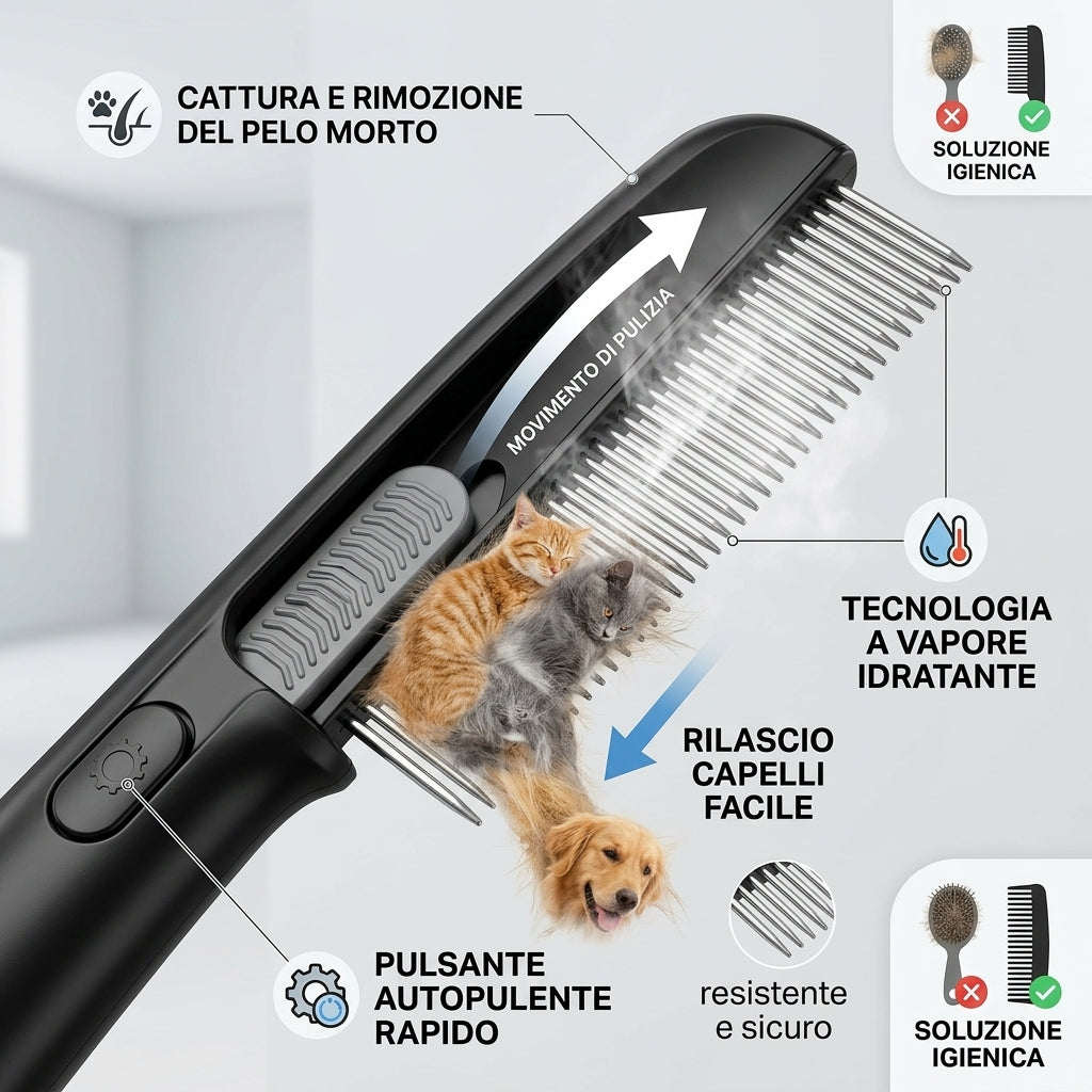 Revyra™ SteamBrush 2.0 – Spazzola a Vapore per Cani e Gatti