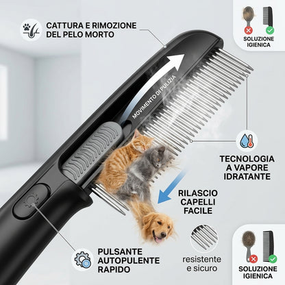 Revyra™ SteamBrush 2.0 – Spazzola a Vapore per Cani e Gatti