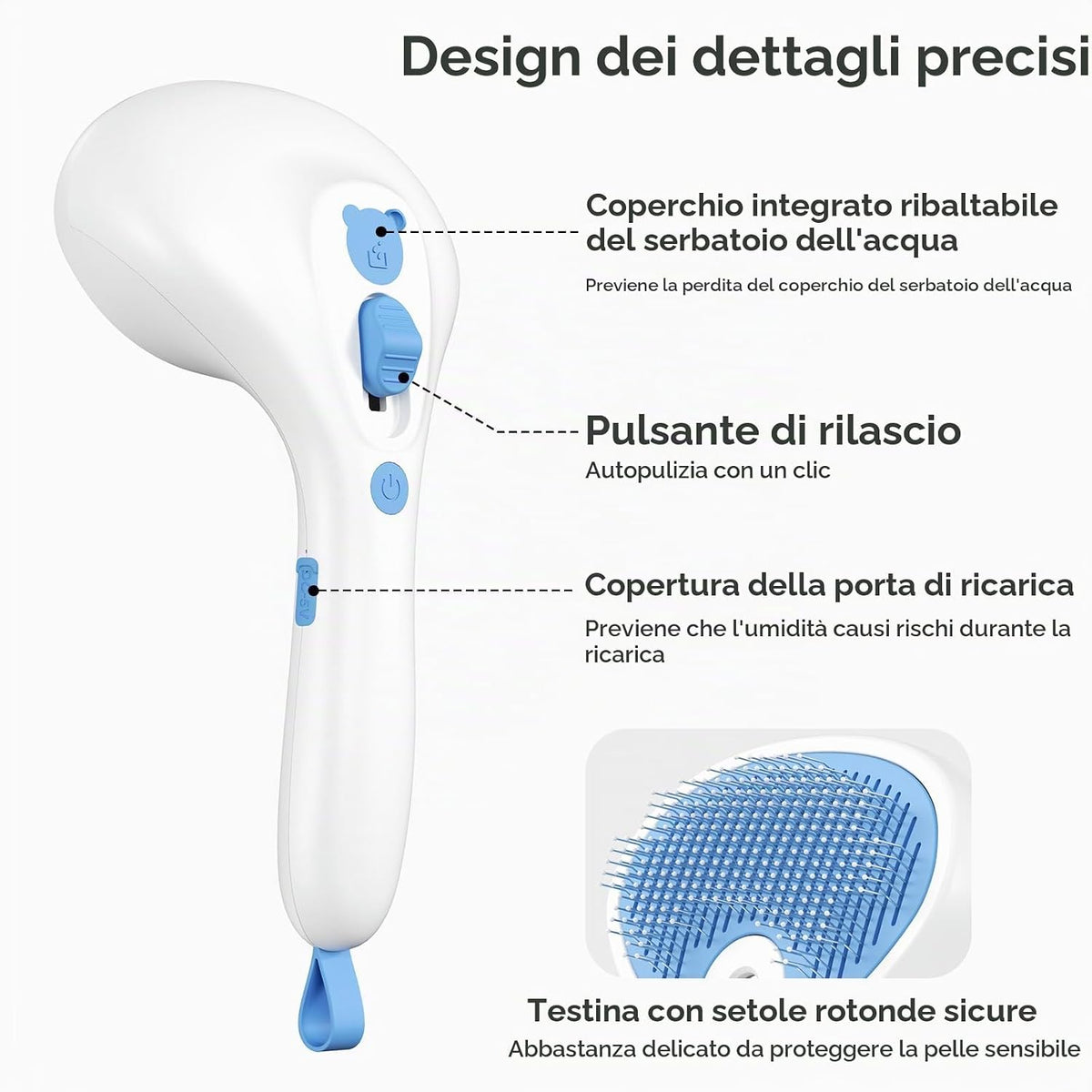 Spazzola a Vapore per Gatti E Cani Con Pulsante Di Rilascio, [Design Ultra-Silenzioso/Manico Ergonomico] Spazzola a Vapore Ricaricabile per Animali Domestici,Spazzola per Gatti, Cani Conigli