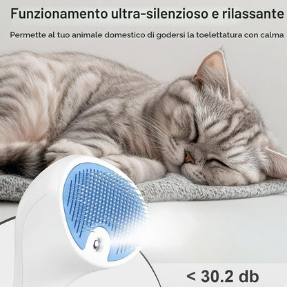 Spazzola a Vapore per Gatti E Cani Con Pulsante Di Rilascio, [Design Ultra-Silenzioso/Manico Ergonomico] Spazzola a Vapore Ricaricabile per Animali Domestici,Spazzola per Gatti, Cani Conigli